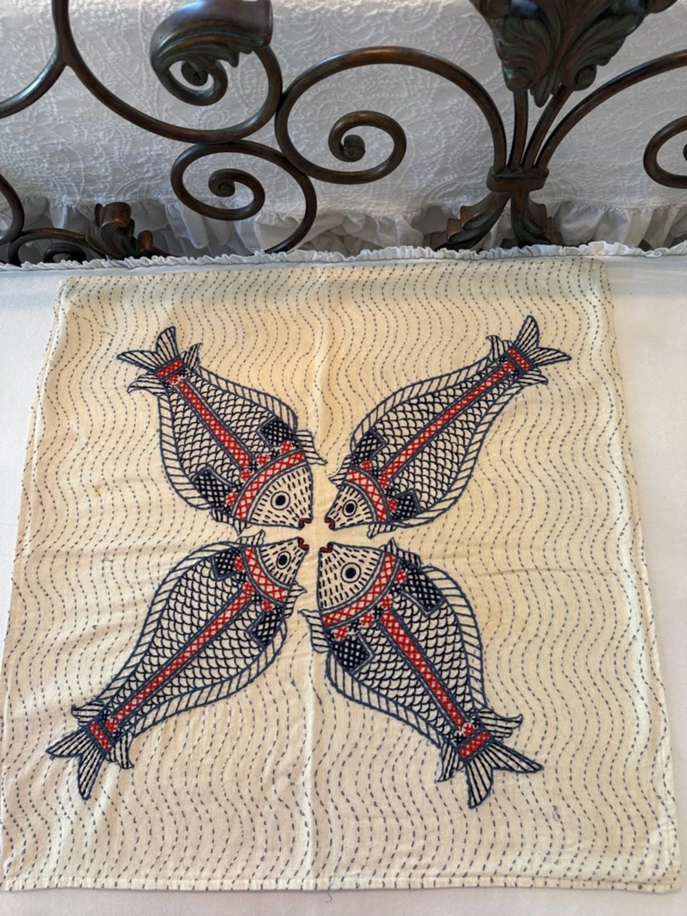 Pottery Barn Kissing Fish Euro Pillow Cover